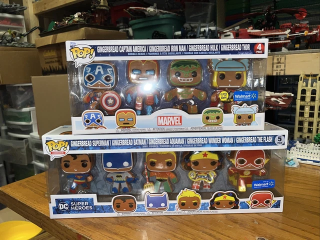 Funko POP! Marvel & DC Gingerbread 4 & 5 PACK  GITD Walmart Exclusive Hulk Iron