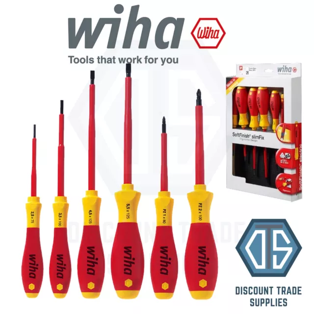 Wiha 25477 6 Piece VDE 1000v Slot/Pozi Softfinish Screwdriver Set PZ1 PZ2 Flat