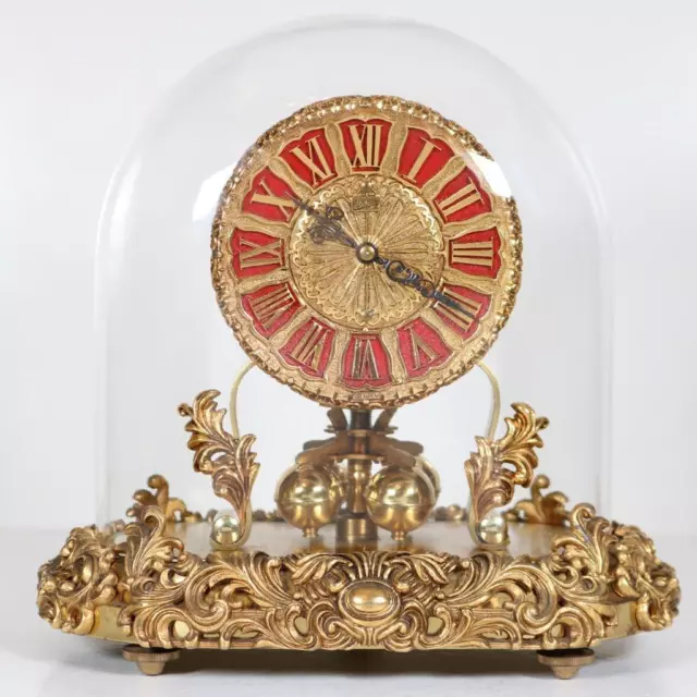 BEAUTIFUL 400 DAY ANNIVERSARY CLOCK by KERN oval glass dome HEAVY ROCOCO BRASS