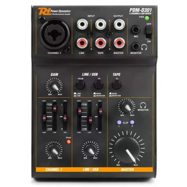 Power Dynamics PDM-D301 PA Mixer 3 Channel