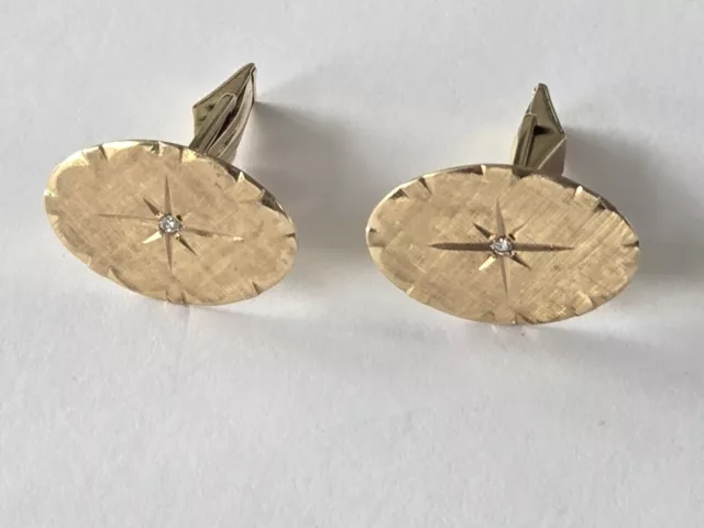 Vintage Solid 7.75 Grams 14K Gold Facet Diamond Solitaire Cufflinks Buttons MCM