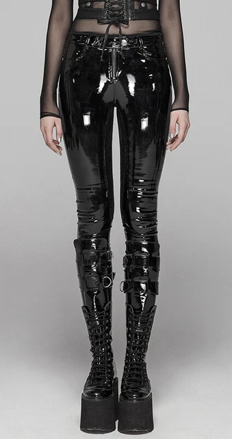 Pantalon slim zippé vinyle cuir vernis gothique punk cyber fétiche sexy PunkRave 2