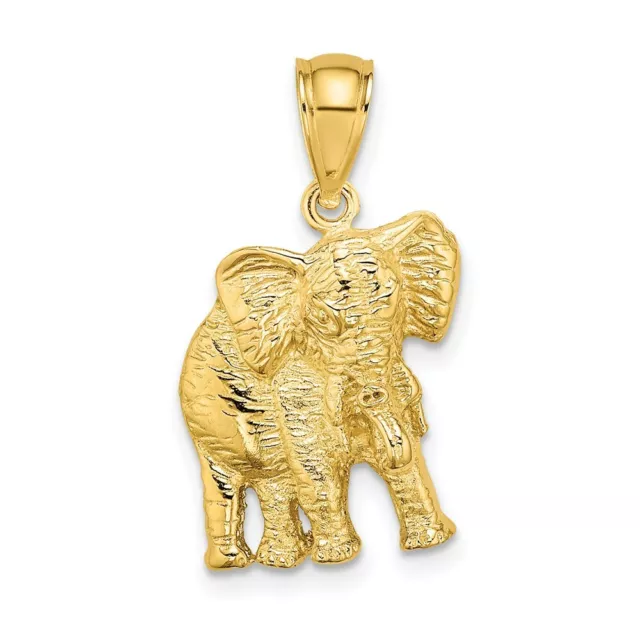 14K Gelbgold 2-D Elefant W / Angehoben Stamm Anhänger