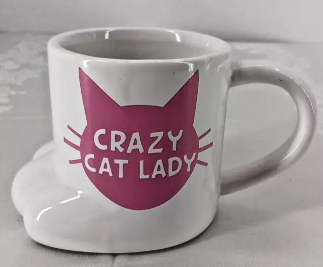 Cat Lady Mug Coffee Cup Big Mouth Pink Paw Kitten Ceramic Pen Holder