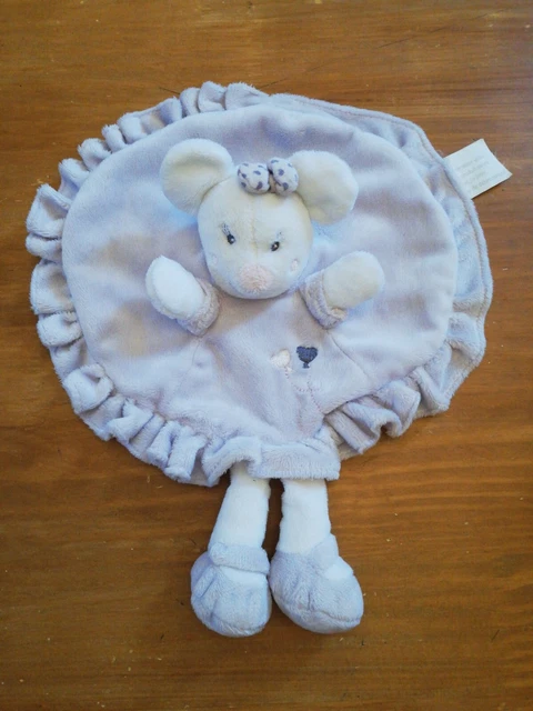 O/ Doudou Kimbaloo La Halle Plat Rond Souris Jambe Violet Parme cœur coeur noeud