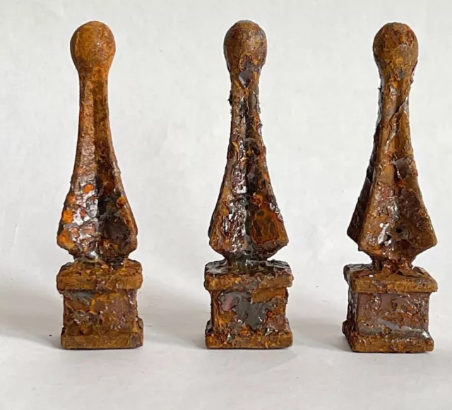 3 Solid Cast Iron Steeple Finials Architectural Rust & Paint Finish Decor Fence
