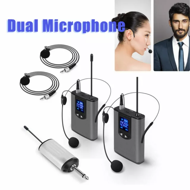 Dual Headset/Lavalier Microphone UHF Wireless System Volume Control for Karaoke