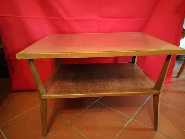 Tavolino Anni 50 Cesare Lacca  Vintage In Legno Di Faggio Piano In Vetro
