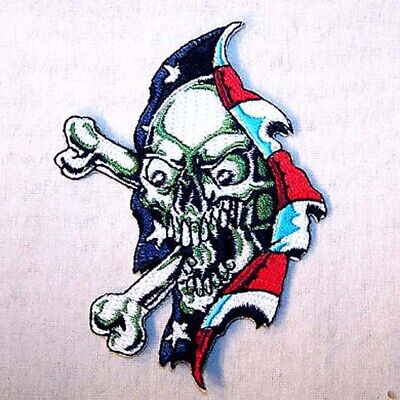 RIPPING AMERICAN SKULL EMB PATCH sew iron on P462 biker skeleton embroidered new