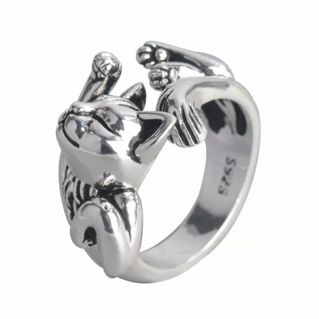 Silver Lucky Cute Cat Opening Finger Ring Knuckle Adjustable Women Jewelry