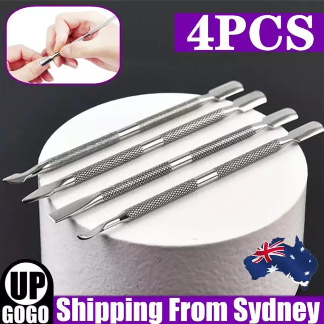 4 PCS Cuticle Pusher Metal Stainless Steel Kit Nail Art Tools AU Stock