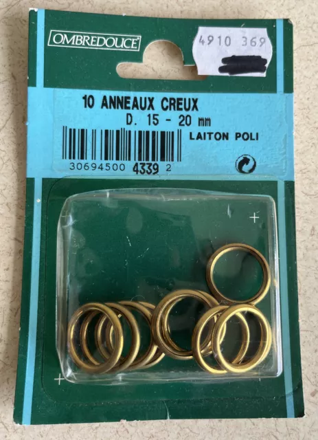 10 French Brass Curtain Rings 20mm Across, 15mm Inside Diameter NEW