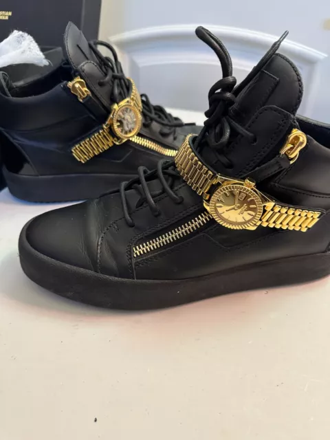 Giuseppe Zanotti Christian Cowan Gold Watch Strap Leather High Top Sneakers US10 2