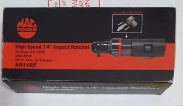 Mac Tools 1/4" Drive Mini Impact Air Ratchet AR14RP Red Cover