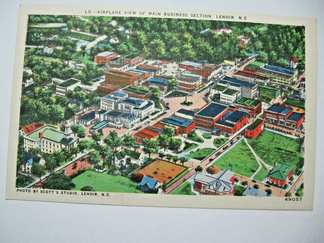 1930's era Airplane View of Lenoir, North Carolina Postcard