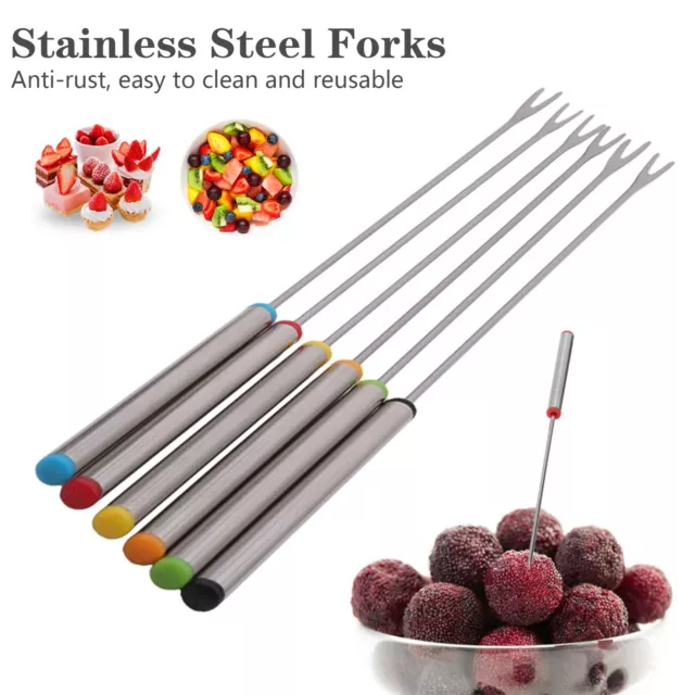 6/12X Stainless Steel Fondue Forks Roasting Sticks Marshmallow Fruit Cheese Fork