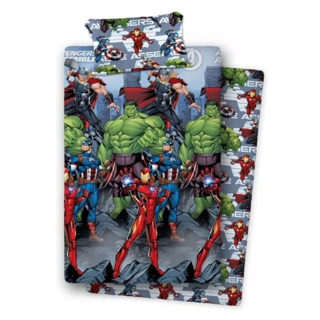 Completo Lenzuola Avengers Supereroi Marvel Per Letto Singolo Bimbo 100% Cotone