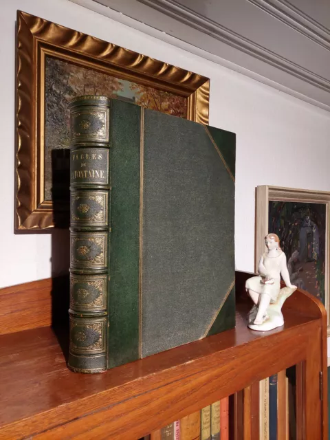 LA FONTAINE+FABELN /FABLES Prachtausgabe 1868 GUSTAVE DORÉ Leder HANDEINBAND