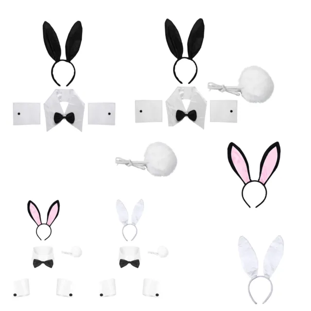 Bunny Costume Set Ear Headband Cuffs Tail Accessory for Halloween Cosplay Party
