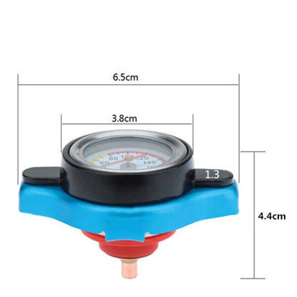 1.3 Bar High Pressure Car Radiator Cap Cover w/Water Temperature Gauge Blue US