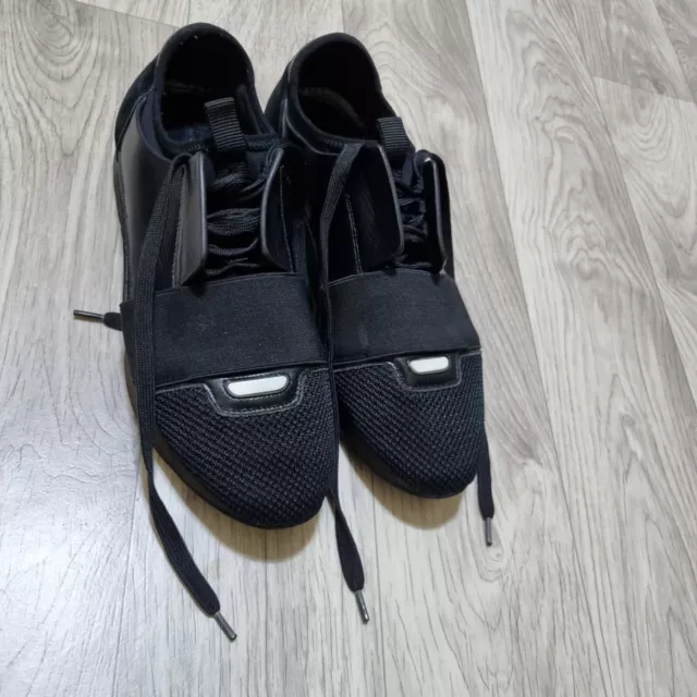 Balenciaga Shoes Men Race Runner Sneakers Leather Black Suede Neoprene Sz 10 Us 3