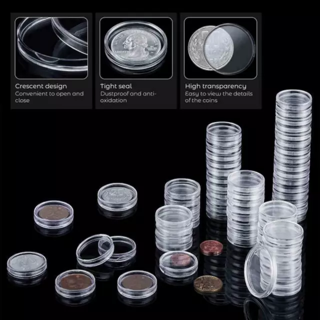 10/25x COINN Pièce de monnaie Capsule Conteneur Boîte Collect Transparent 21-45m