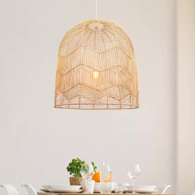 US Woven Pendant Light Chandelier Bamboo Wicker Handmade Rattan Hanging Ceiling