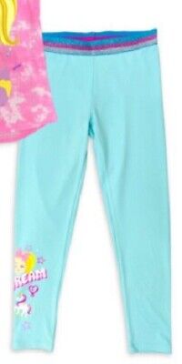NEW♈Girl's Banded stretch Printed leggings by JoJo S size S~Aqua/pink/silver