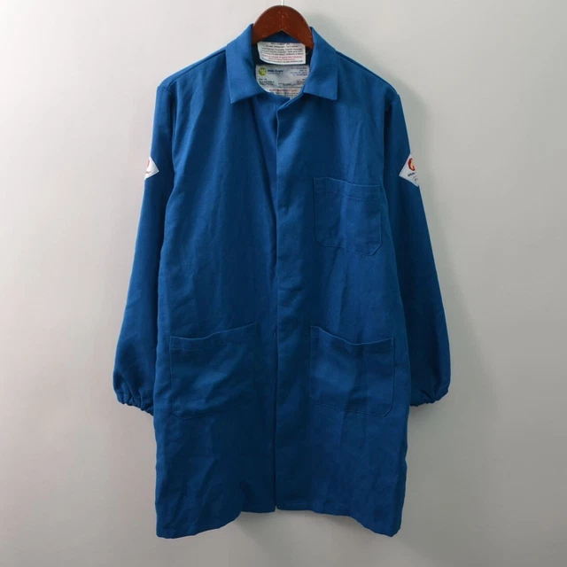 White Knight HRC2 FR Nomex Lab Coat Fire Resistant Snap Close Blue Unisex Medium