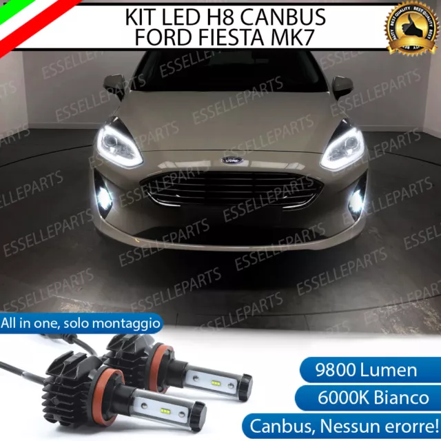 Kit Full Led Lampade H8 6000K Bianco 9800 Lumen Fendinebbia Ford Fiesta Mk7 Vii