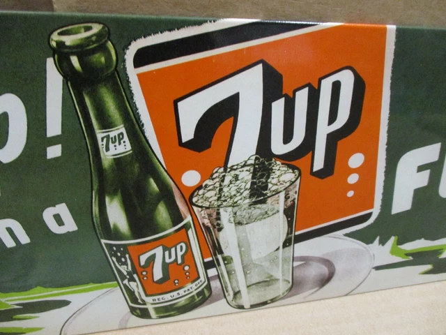 7 UP - SEVEN UP FLOAT  -Swimsuit Girl Old GLASS BOTTLE - OLD TIN SIGN Date- 2001