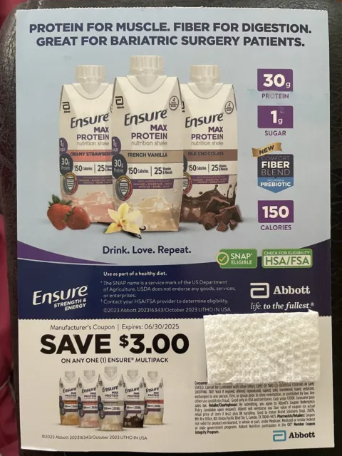25 Ensure coupons Save $3 On Any Ensure Multipack Max Protein Plus 6/30/25 2025!