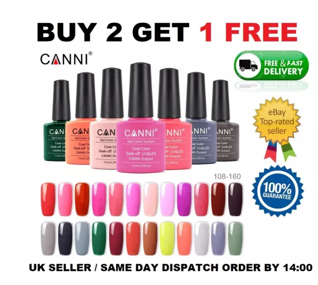 CANNI UV Nail Gel Polish Soak Off UV LED Colour Glitter Base Top coat Varnish