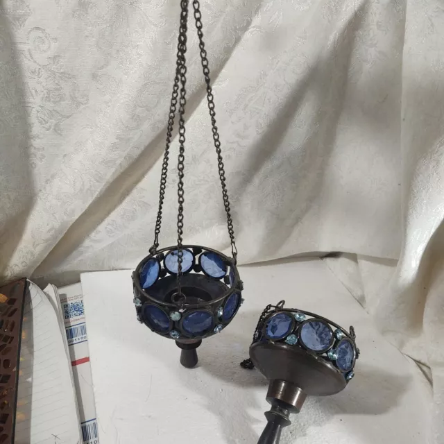 Yankee Candle Vintage Tealight Hanging Holder's with Blue Jeweled Accents - Set