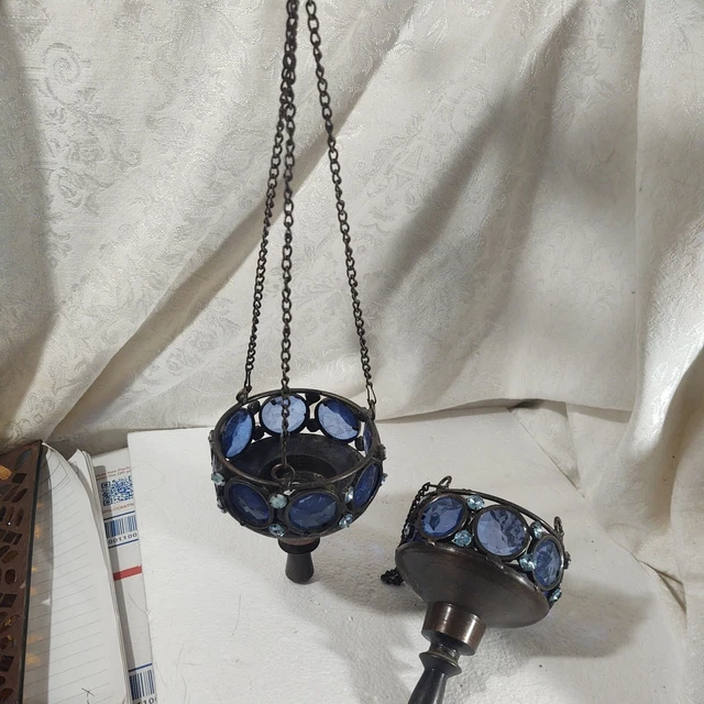 Yankee Candle Vintage Tealight Hanging Holder's with Blue Jeweled Accents - Set