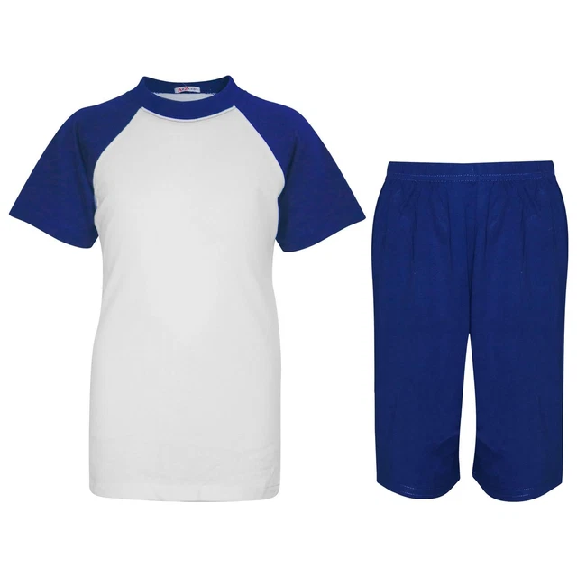 Bambine Ragazzi Reale Raglan Stile Pigiama Contrasto T-Shirt Set Pantaloncini
