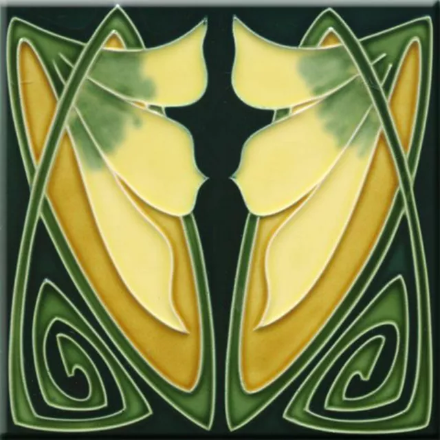 German Art Nouveau Vintage Ceramic Tile Rare Reproduction Fliese Majolica