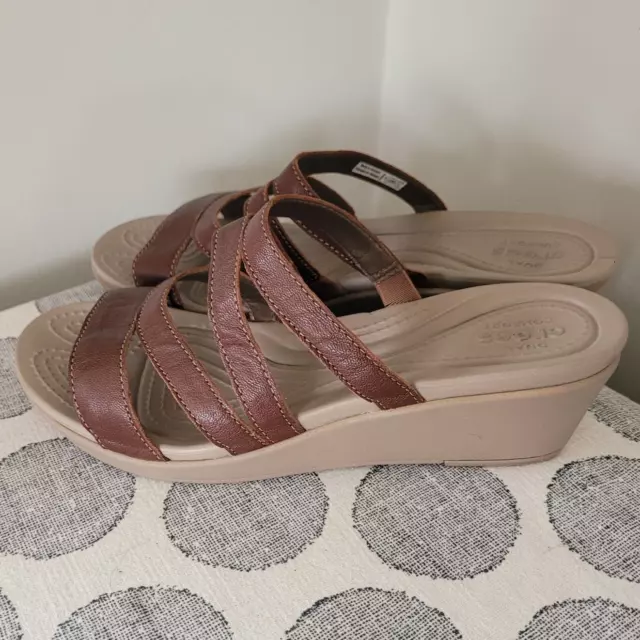 Crocs Leigh-Ann Mini Wedge Leather Sandals Size 6 Brown