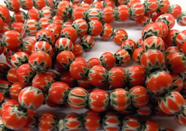 Strand Pumpkin Chevron Trade Beads African Style  ( READ )  Bin 88  #K Med Red