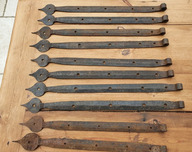 Pair of Magnificent Cast Iron Blacksmith made Strap Hinges 22-23"  5 Pairs Avail