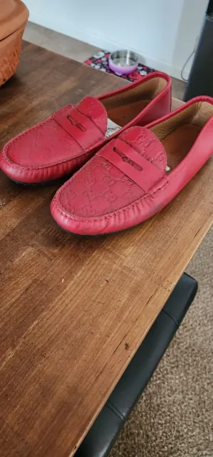 Gucci Red Leather Diamante Drive Shoes