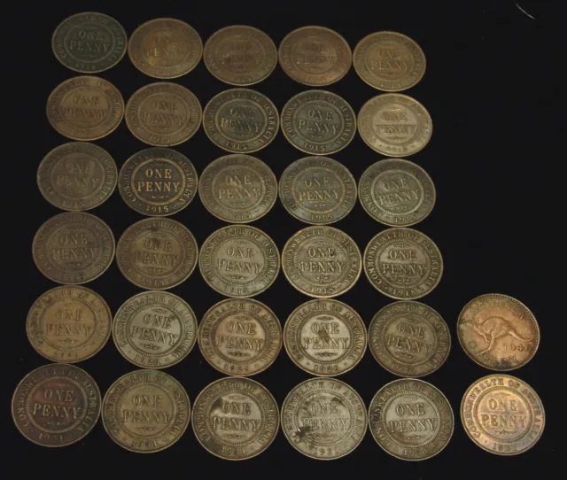 1914 1915 1915H 1918 1926 1931 Australian Pennies x 5 each, plus 1946 penny.