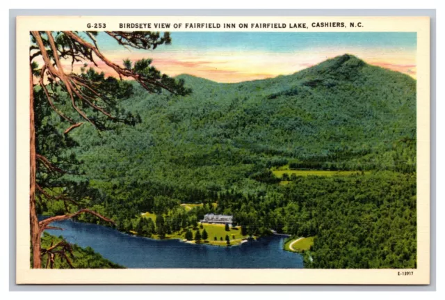 Cashiers NC North Carolina Fairfield Lake Inn Aerial View Hotel Linen Postcard