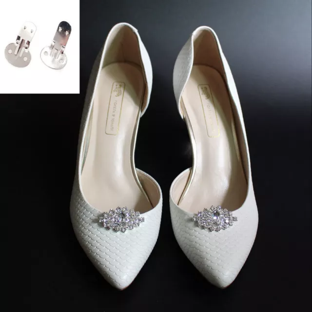 10 Pair of Shoe Clips Elegant Blank Stainless Steel Buttons Beads Bridal Clip