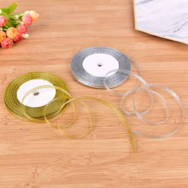 25yards/rool Silk Satin Ribbon Gold/Sliver Wrapping Christmas Decors DIY 6mm 'JH