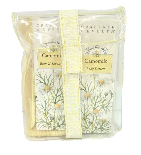 Juego de regalo de baño de manzanilla Crabtree Evelyn gel de ducha + loción 8,5 oz con guantes raro