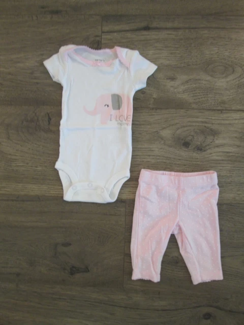 Baby Girls Outfit Newborn Infant White Bodysuit Pants Mommy Pink Elephant Set