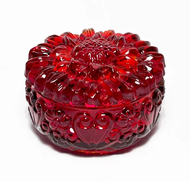 Glas Pressglas Dose Gablonz Deckeldose Schlevogt Art Deco Jugendstil Blume rot