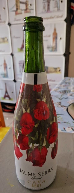 Jaume Serra Rose Print Empty Decorative Wine Prosecco Green Glass Bottle 75cl