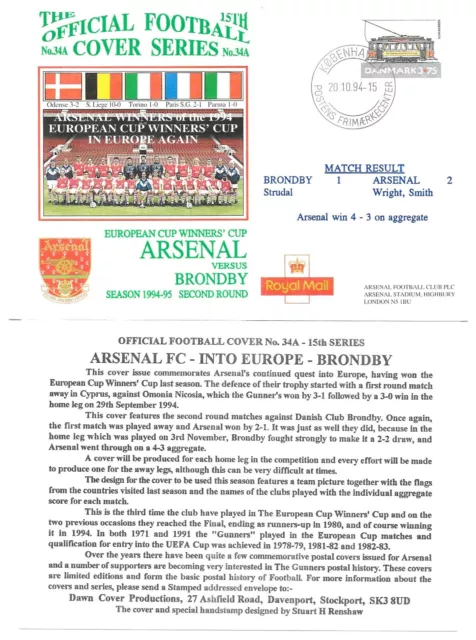 Football Postal Cover - 1994/95 Brondby v Arsenal - European Cup Winners Cup